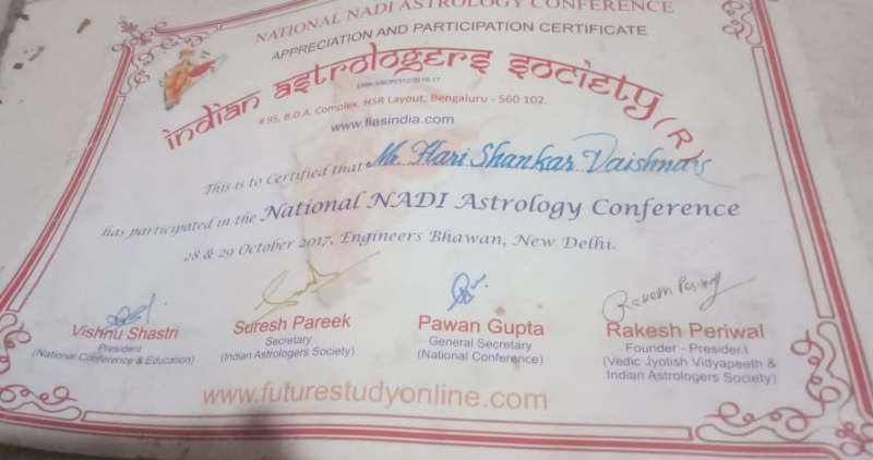 Certificate Of Nadi Astrology